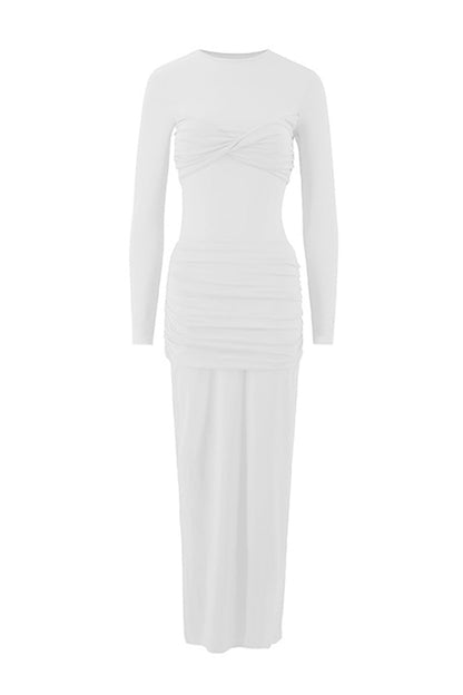 Ruched O Neck One Step Skirt Dresses