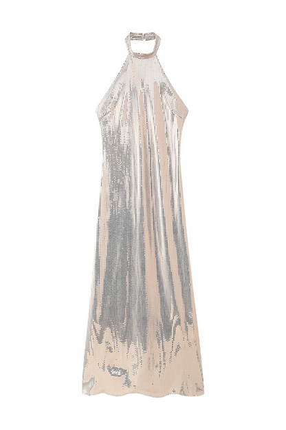Sequins Backless Halter One Step Skirt Dresses