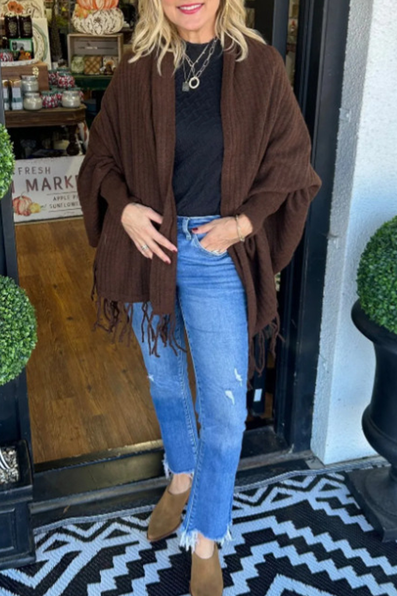 Fringed Trim Irregular Cardigan Collar Outerwear(9 Colors)