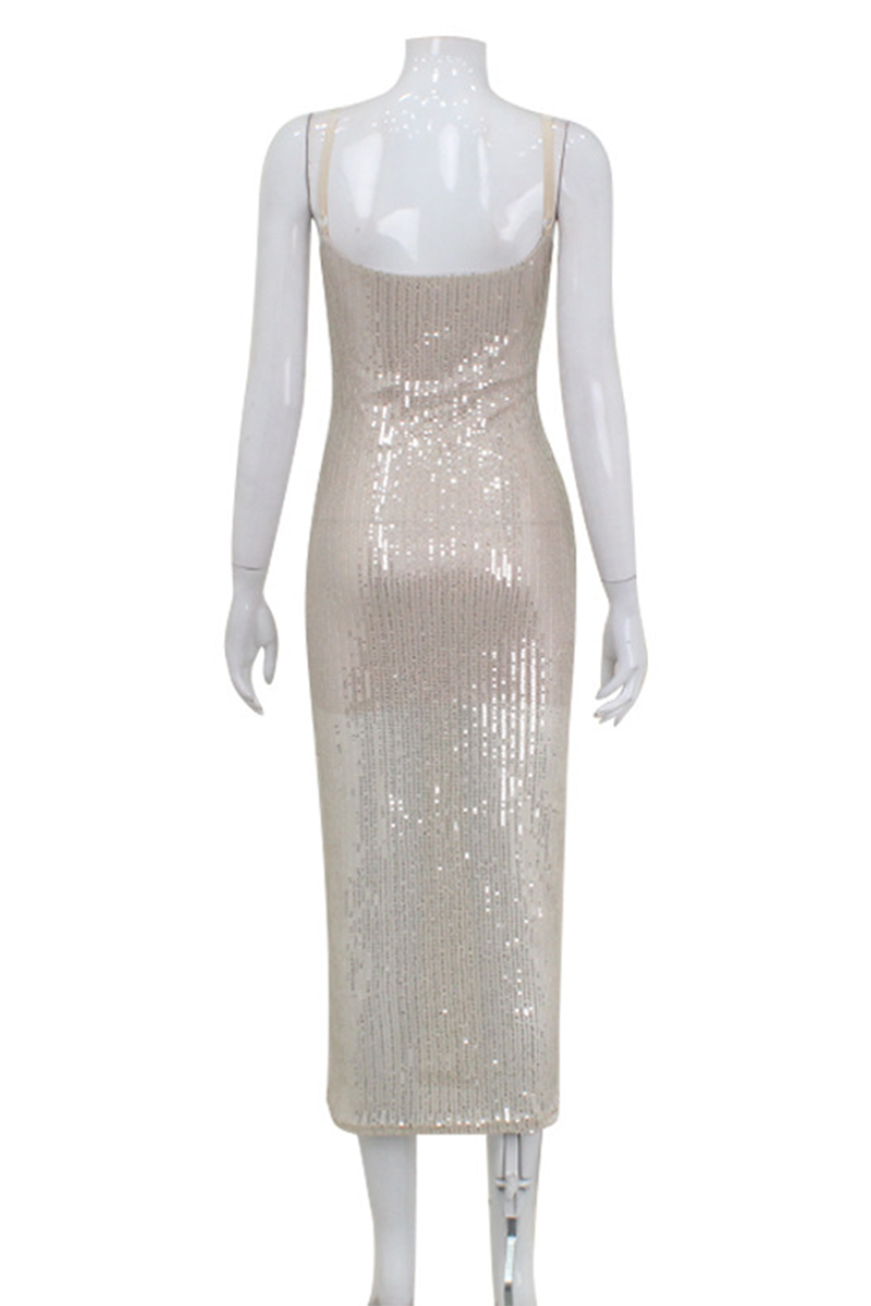 Party Sequins U Neck Wrapped Skirt Dresses