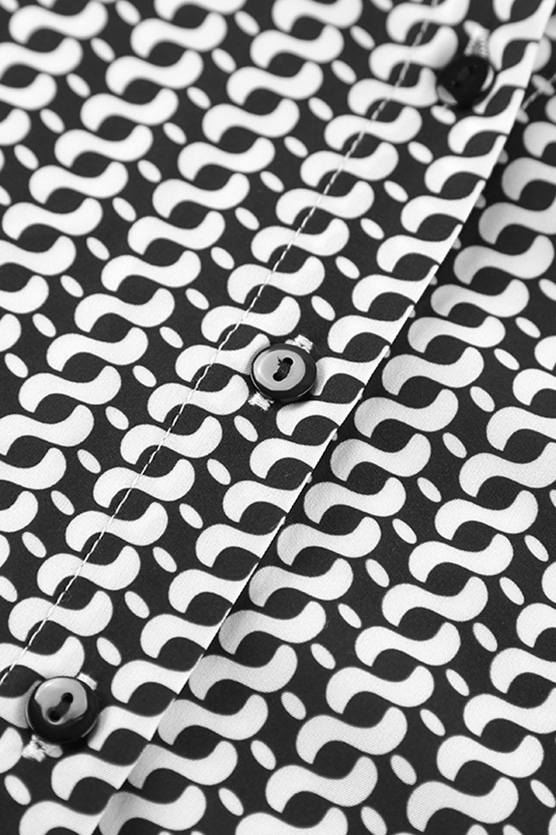 Geometric Print Patchwork Slit Contrast Turndown Collar Long Sleeve Two Pieces