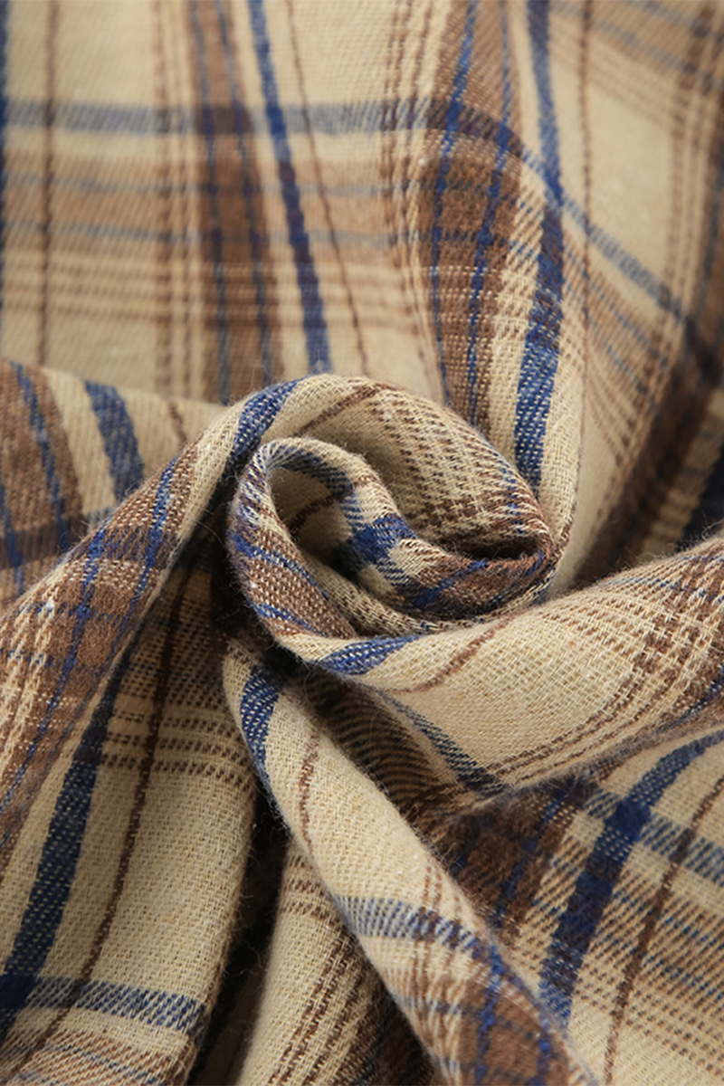 Plaid Buttons Contrast Turndown Collar Long Sleeve Two Pieces