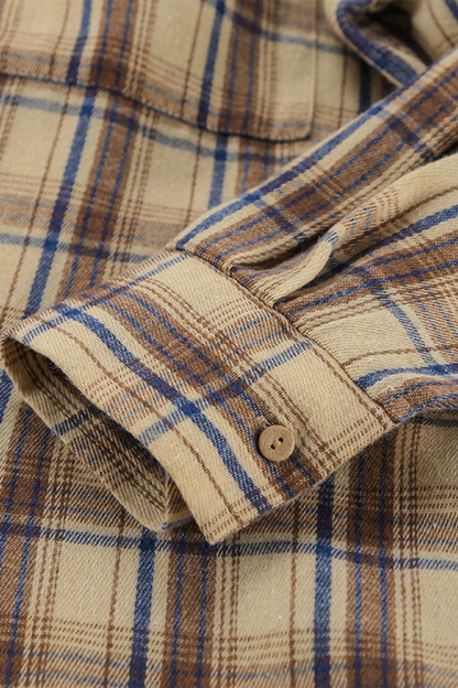 Plaid Buttons Contrast Turndown Collar Long Sleeve Two Pieces