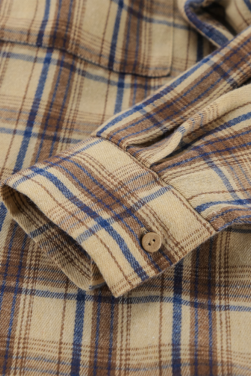 Plaid Buttons Contrast Turndown Collar Long Sleeve Two Pieces