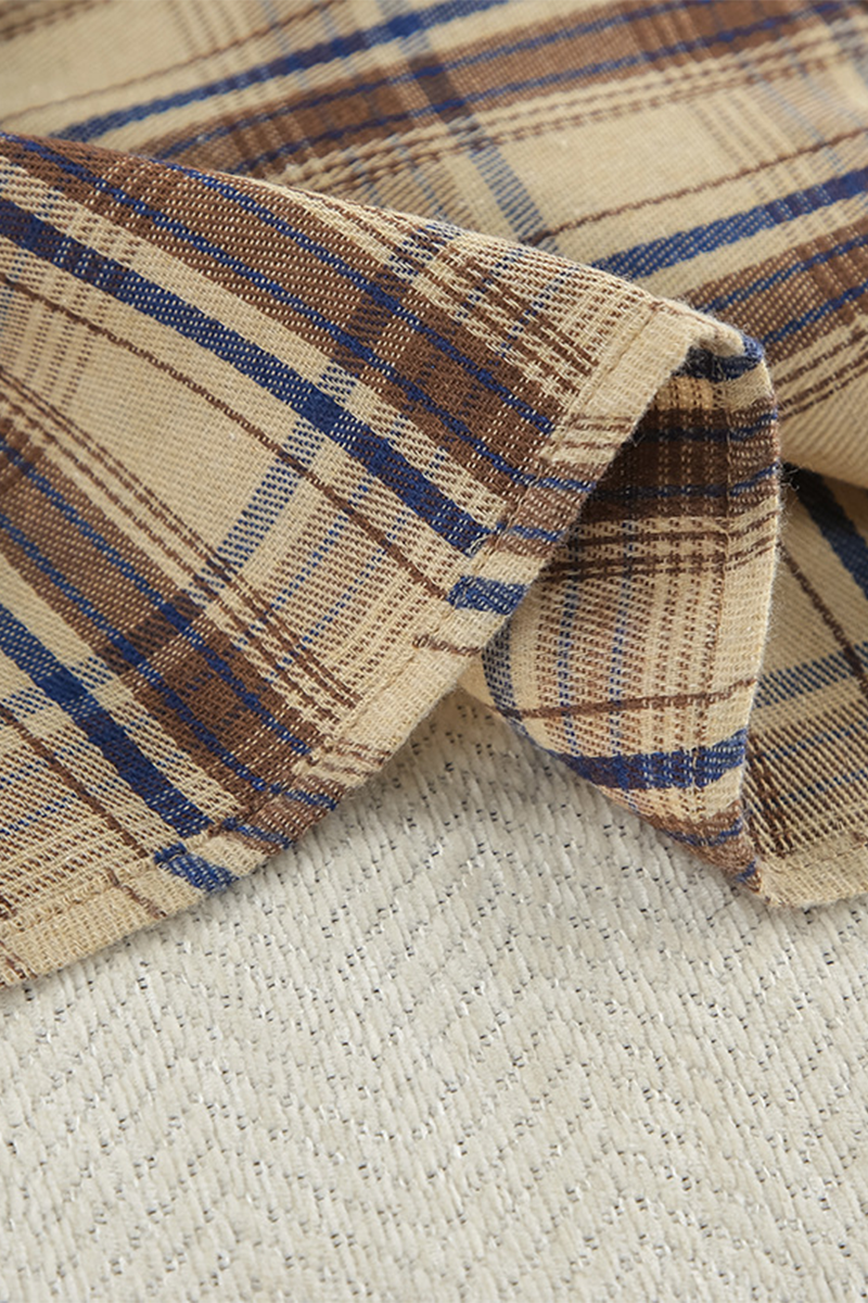 Plaid Buttons Contrast Turndown Collar Long Sleeve Two Pieces