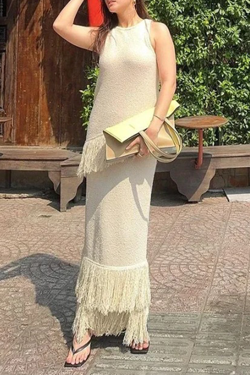 Fringed Trim O Neck Sleeveless Two Pieces