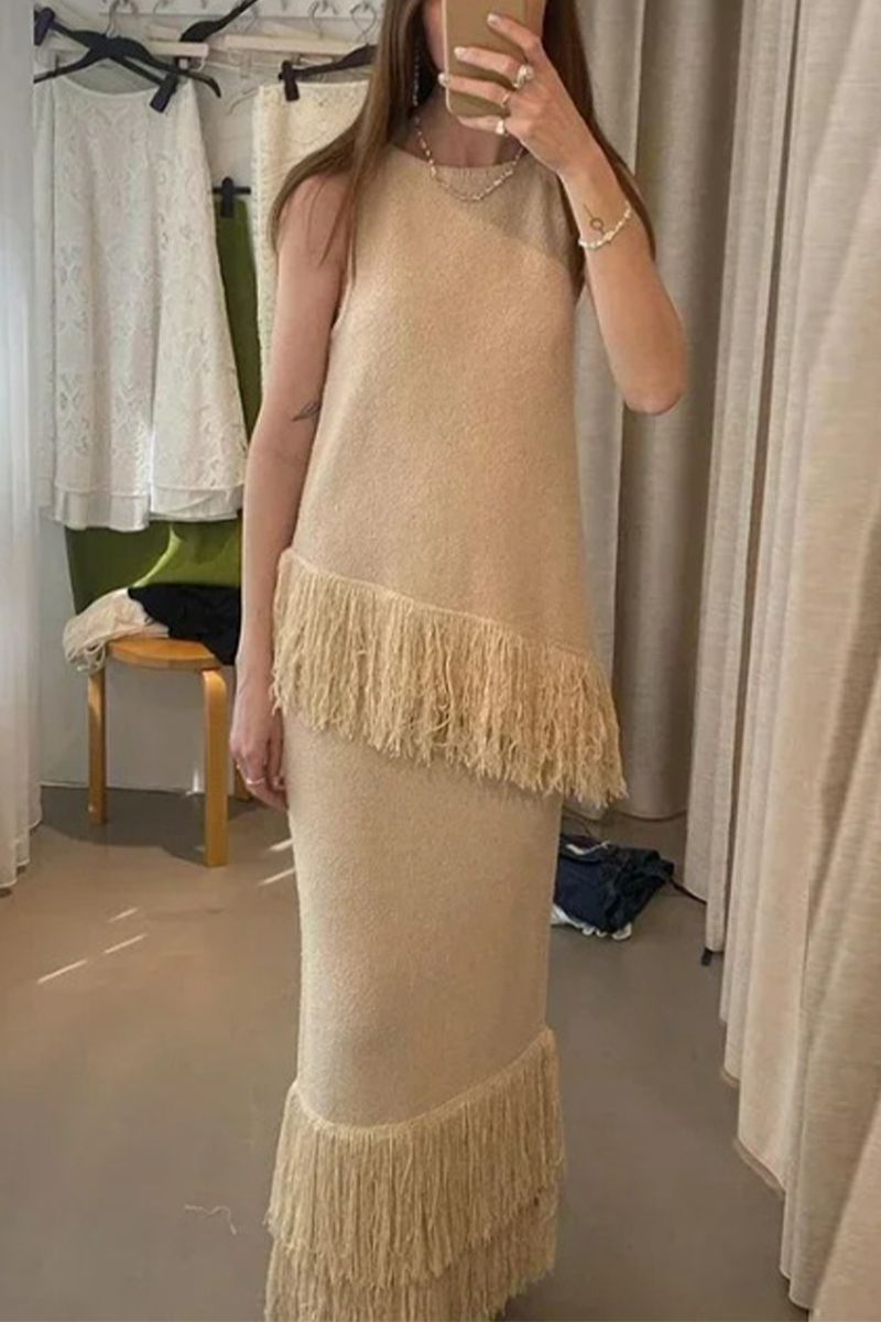 Fringed Trim O Neck Sleeveless Two Pieces
