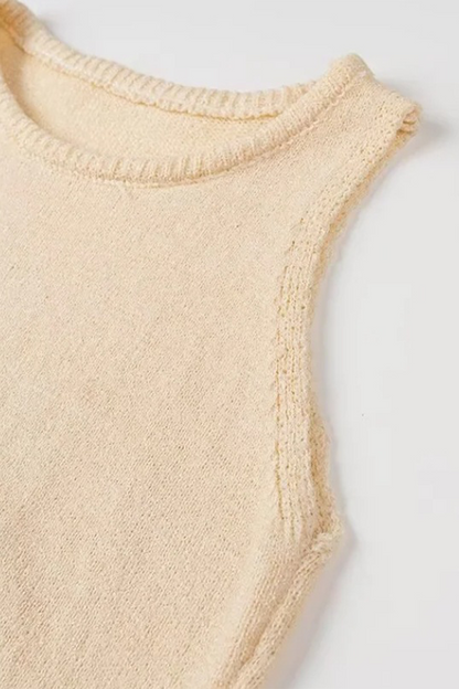 Fringed Trim O Neck Sleeveless Two Pieces