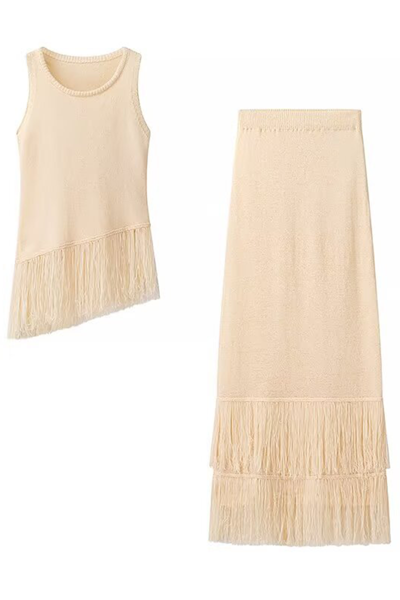 Fringed Trim O Neck Sleeveless Two Pieces