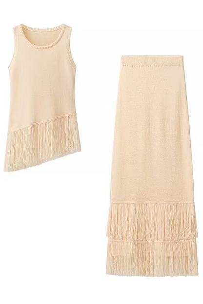 Fringed Trim O Neck Sleeveless Two Pieces
