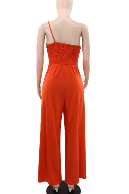 Patchwork Backless Spaghetti Strap Loose Jumpsuits