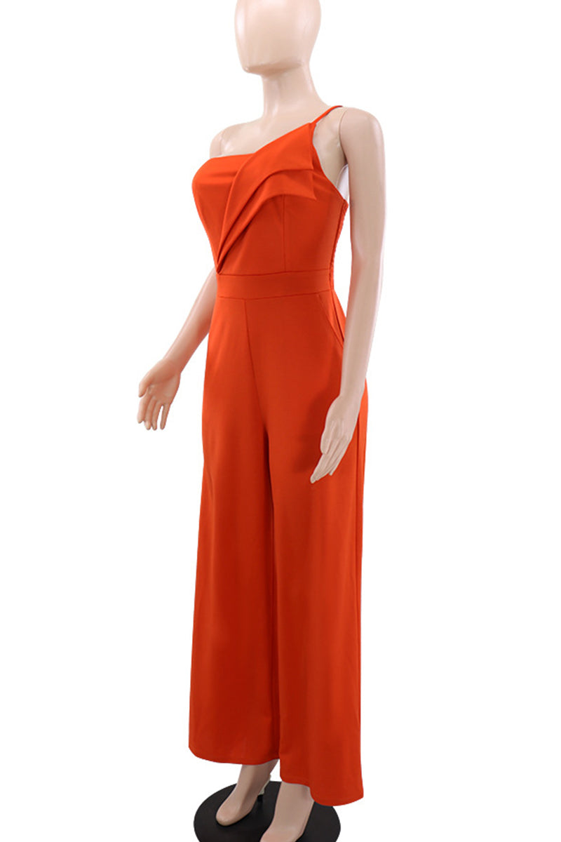 Patchwork Backless Spaghetti Strap Loose Jumpsuits