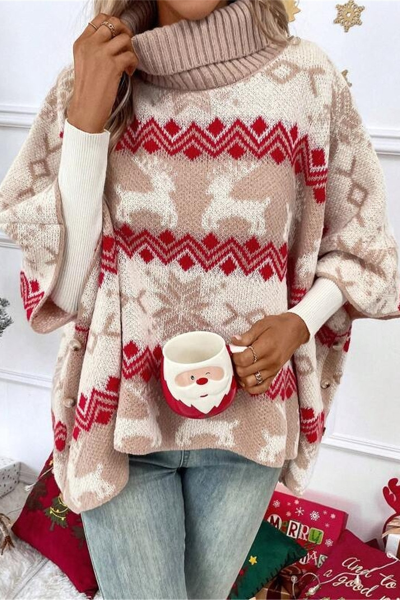 Party Wapiti Snowflakes Weave Contrast Turtleneck Sweaters