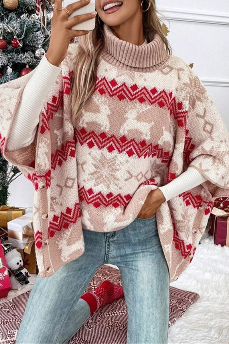 Party Wapiti Snowflakes Weave Contrast Turtleneck Sweaters