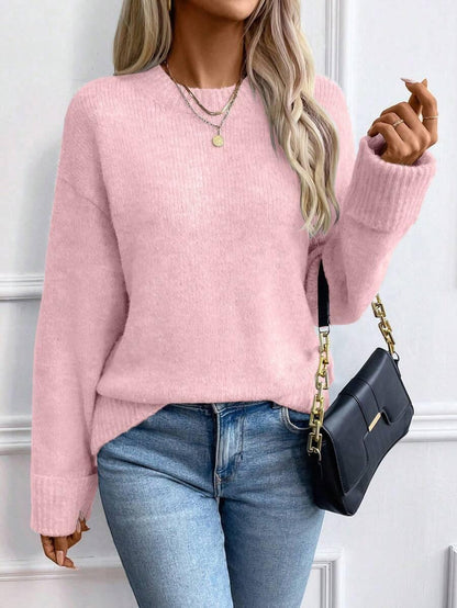 Color Long Sleeve Sweater Cozy Everyday Knit Pullover