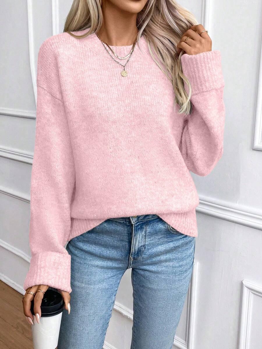Color Long Sleeve Sweater Cozy Everyday Knit Pullover