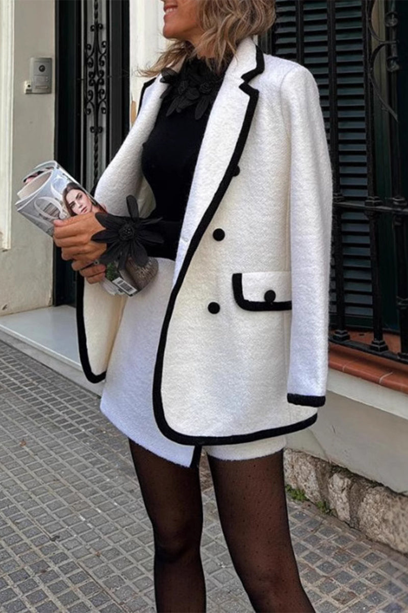 Buttons Contrast Gross Turn-back Collar Long Sleeve Two Pieces