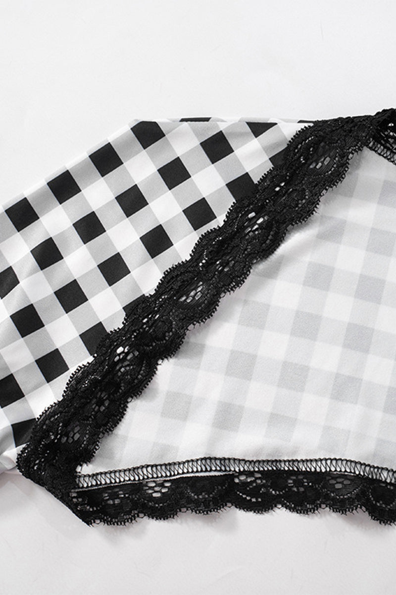 Plaid Contrast Strapless Long Sleeve Two Pieces