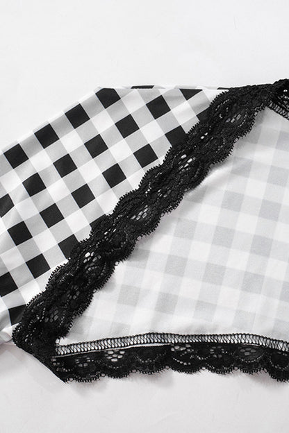 Plaid Contrast Strapless Long Sleeve Two Pieces