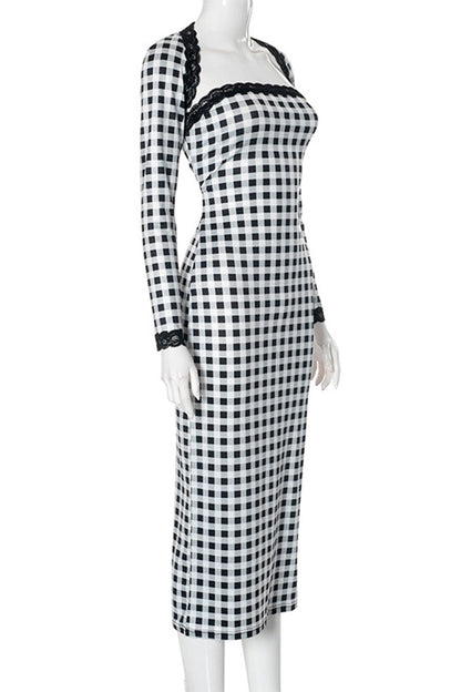 Plaid Contrast Strapless Long Sleeve Two Pieces