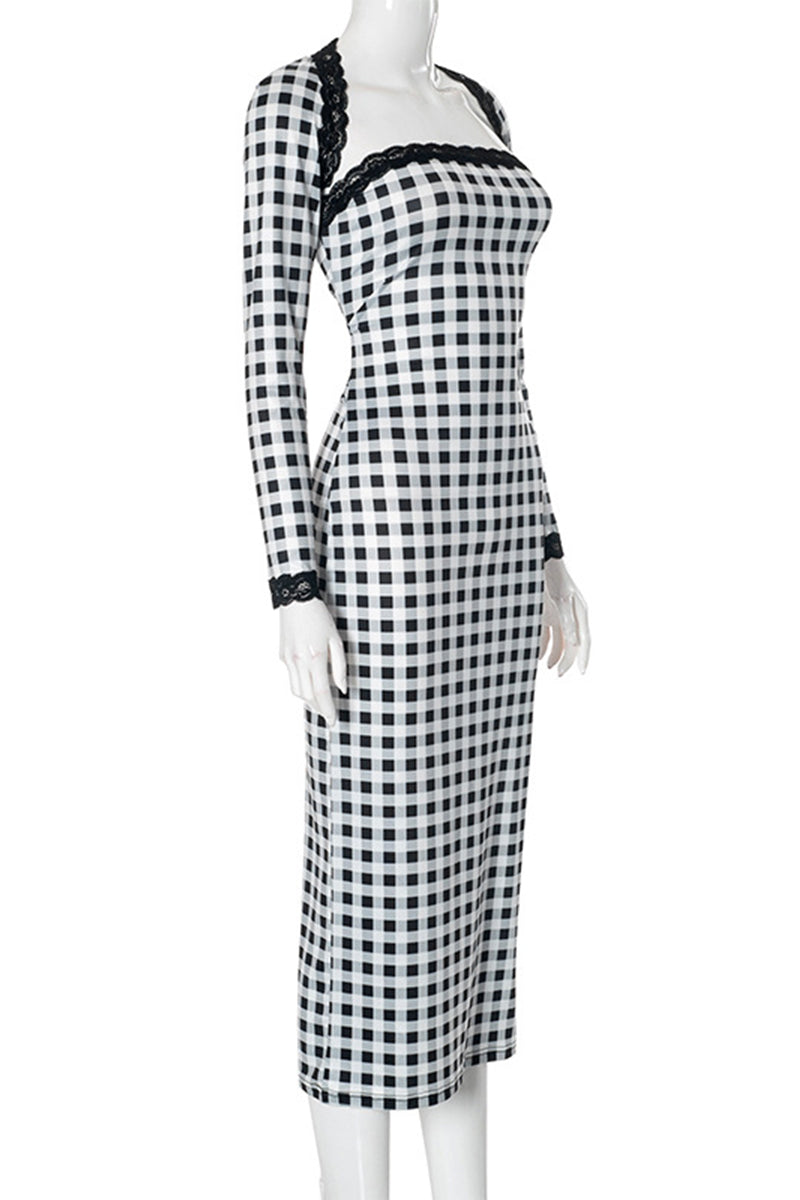 Plaid Contrast Strapless Long Sleeve Two Pieces