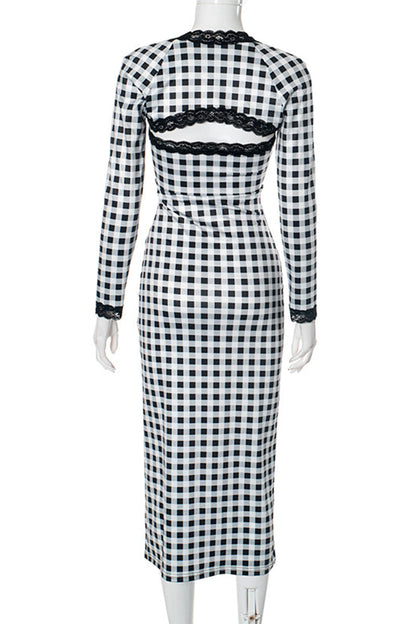 Plaid Contrast Strapless Long Sleeve Two Pieces