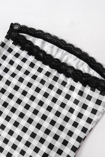 Plaid Contrast Strapless Long Sleeve Two Pieces
