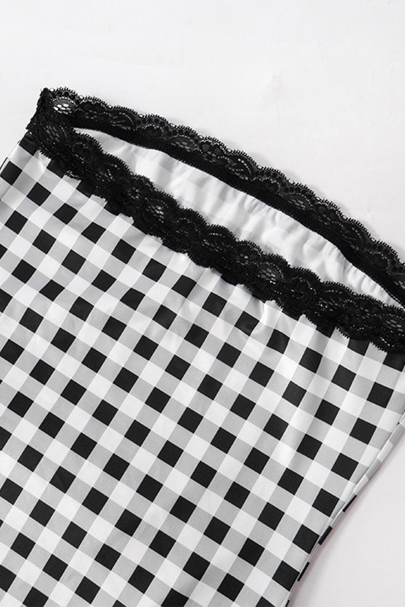 Plaid Contrast Strapless Long Sleeve Two Pieces