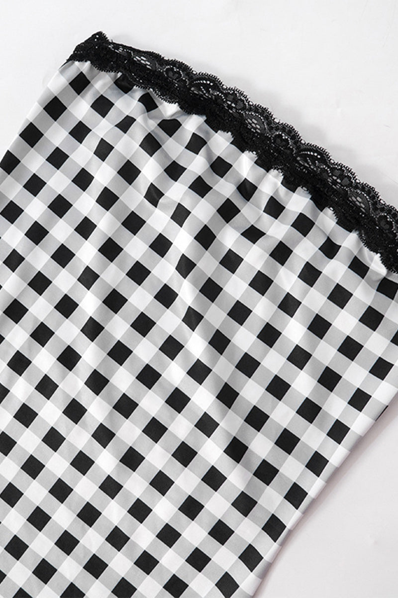 Plaid Contrast Strapless Long Sleeve Two Pieces