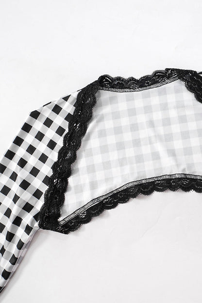 Plaid Contrast Strapless Long Sleeve Two Pieces