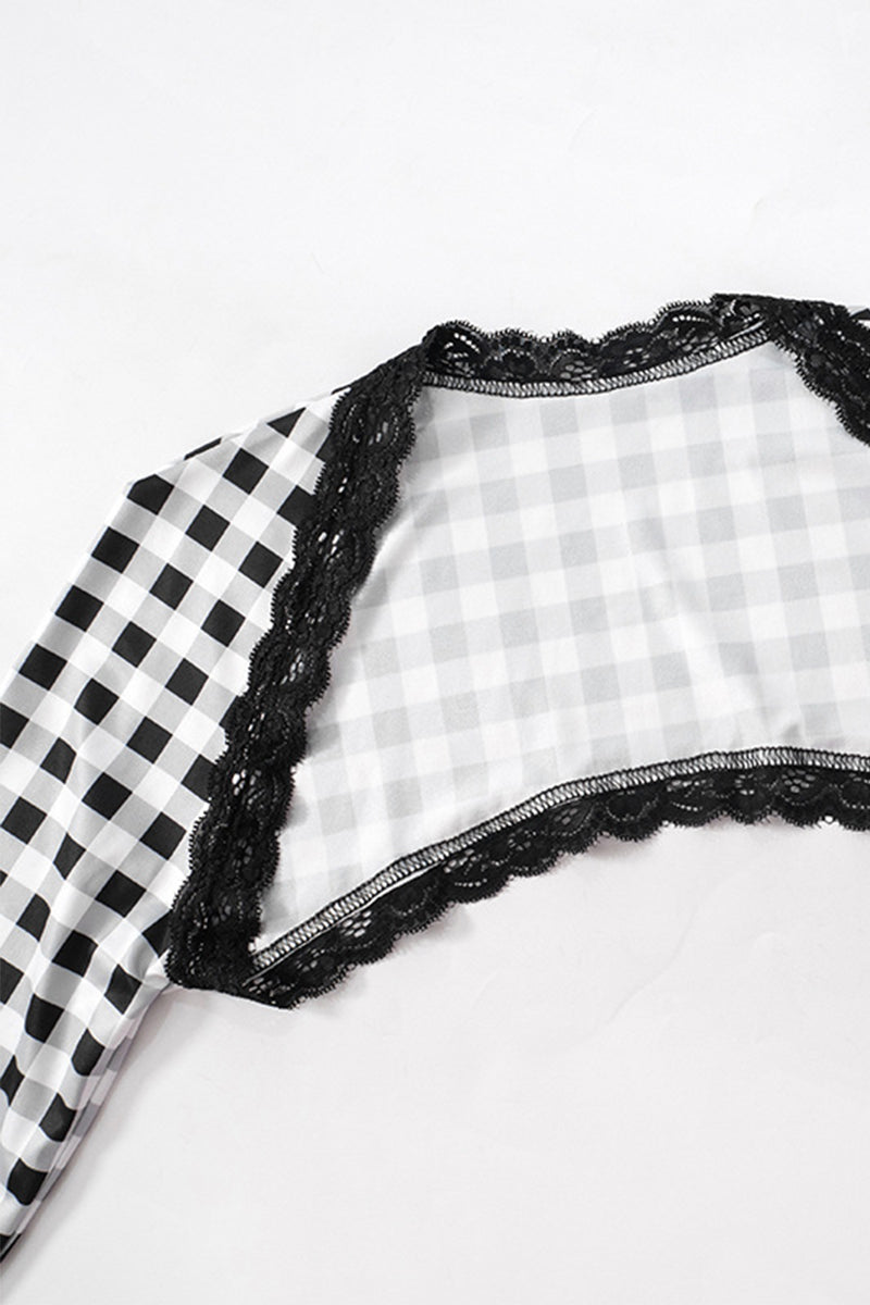 Plaid Contrast Strapless Long Sleeve Two Pieces