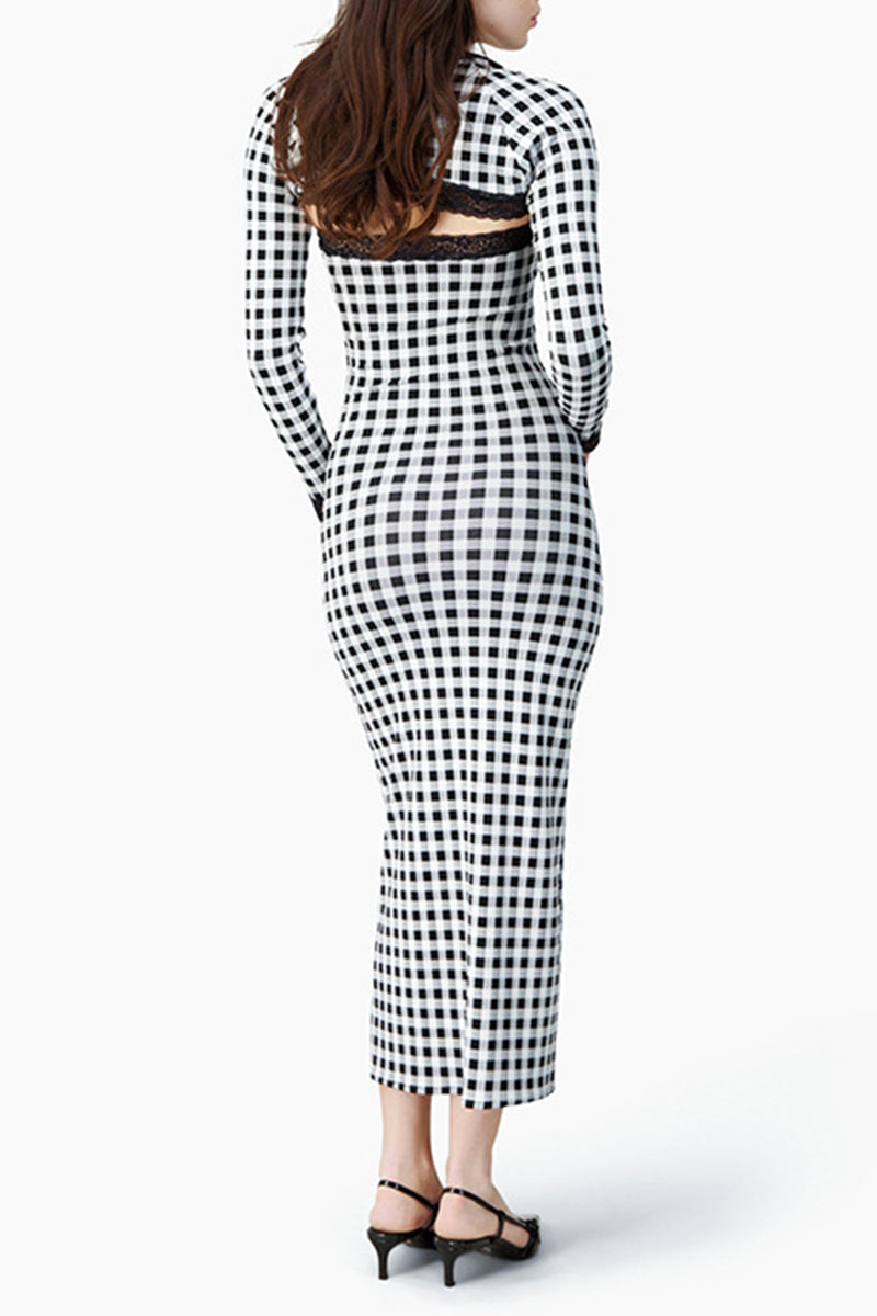 Plaid Contrast Strapless Long Sleeve Two Pieces