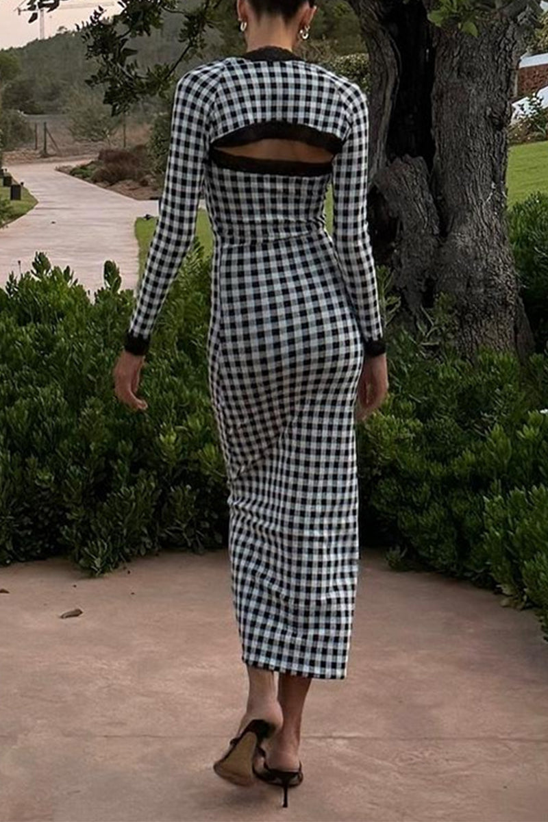 Plaid Contrast Strapless Long Sleeve Two Pieces