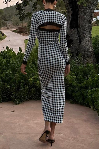 Plaid Contrast Strapless Long Sleeve Two Pieces