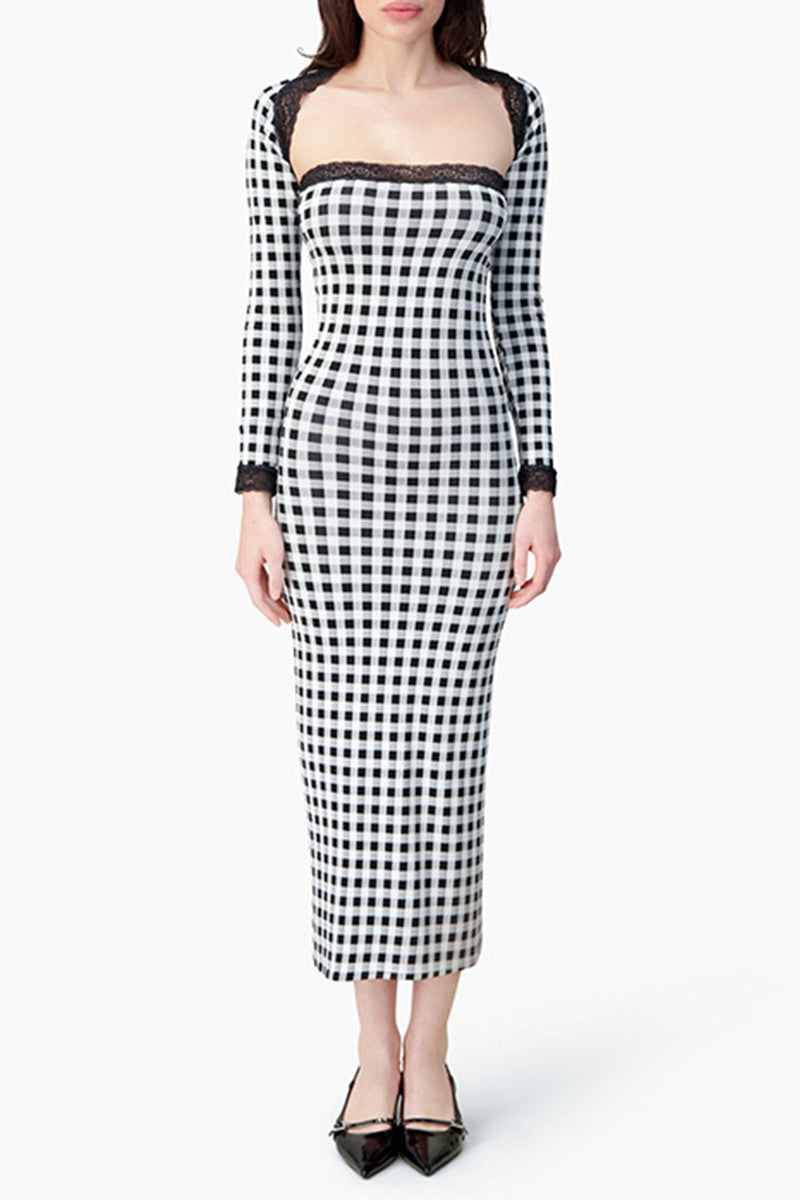 Plaid Contrast Strapless Long Sleeve Two Pieces