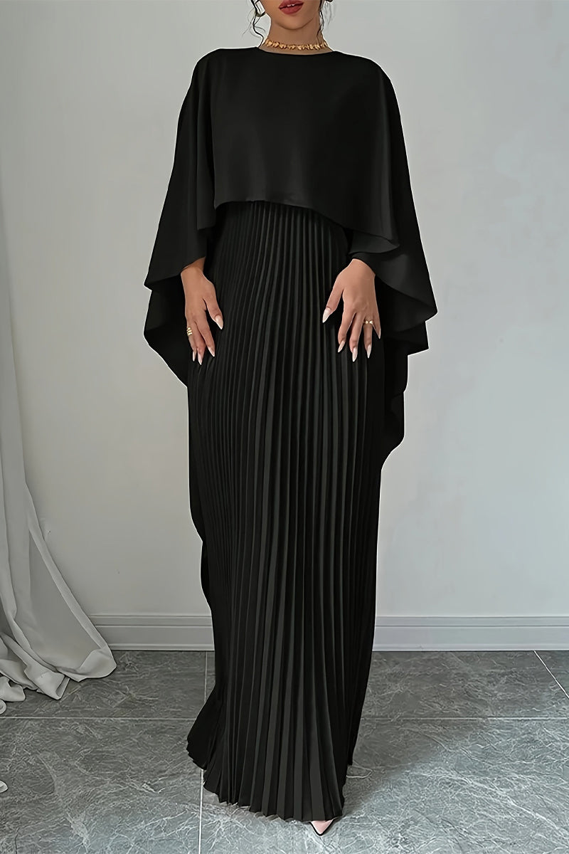 Irregular Pleated O Neck Long Dresses(3 Colors)