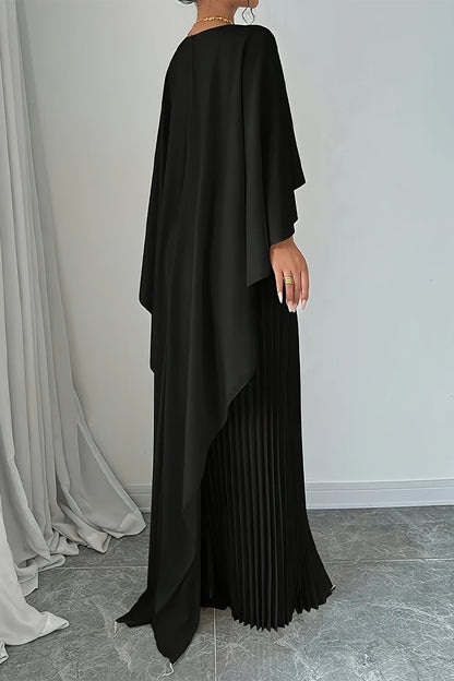 Irregular Pleated O Neck Long Dresses(3 Colors)