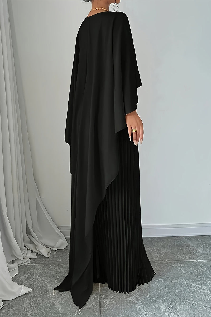Irregular Pleated O Neck Long Dresses(3 Colors)