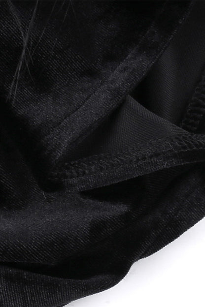 Mesh Feather Hemline Velvet O Neck Wrapped Skirt Dresses