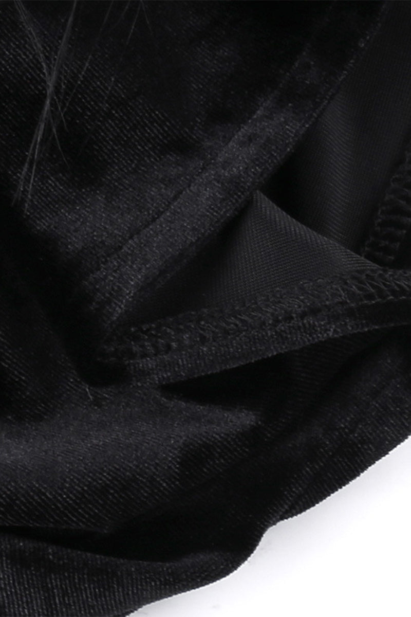 Mesh Feather Hemline Velvet O Neck Wrapped Skirt Dresses