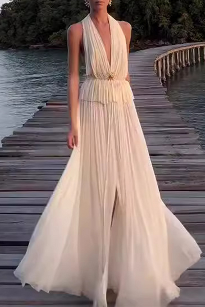 Backless Ruched Irregular Halter Sleeveless Two Pieces