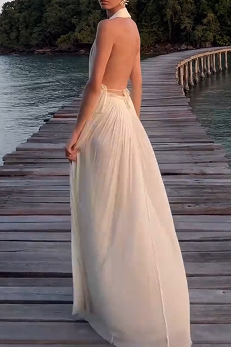 Backless Ruched Irregular Halter Sleeveless Two Pieces