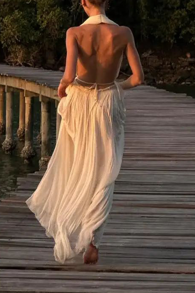 Backless Ruched Irregular Halter Sleeveless Two Pieces