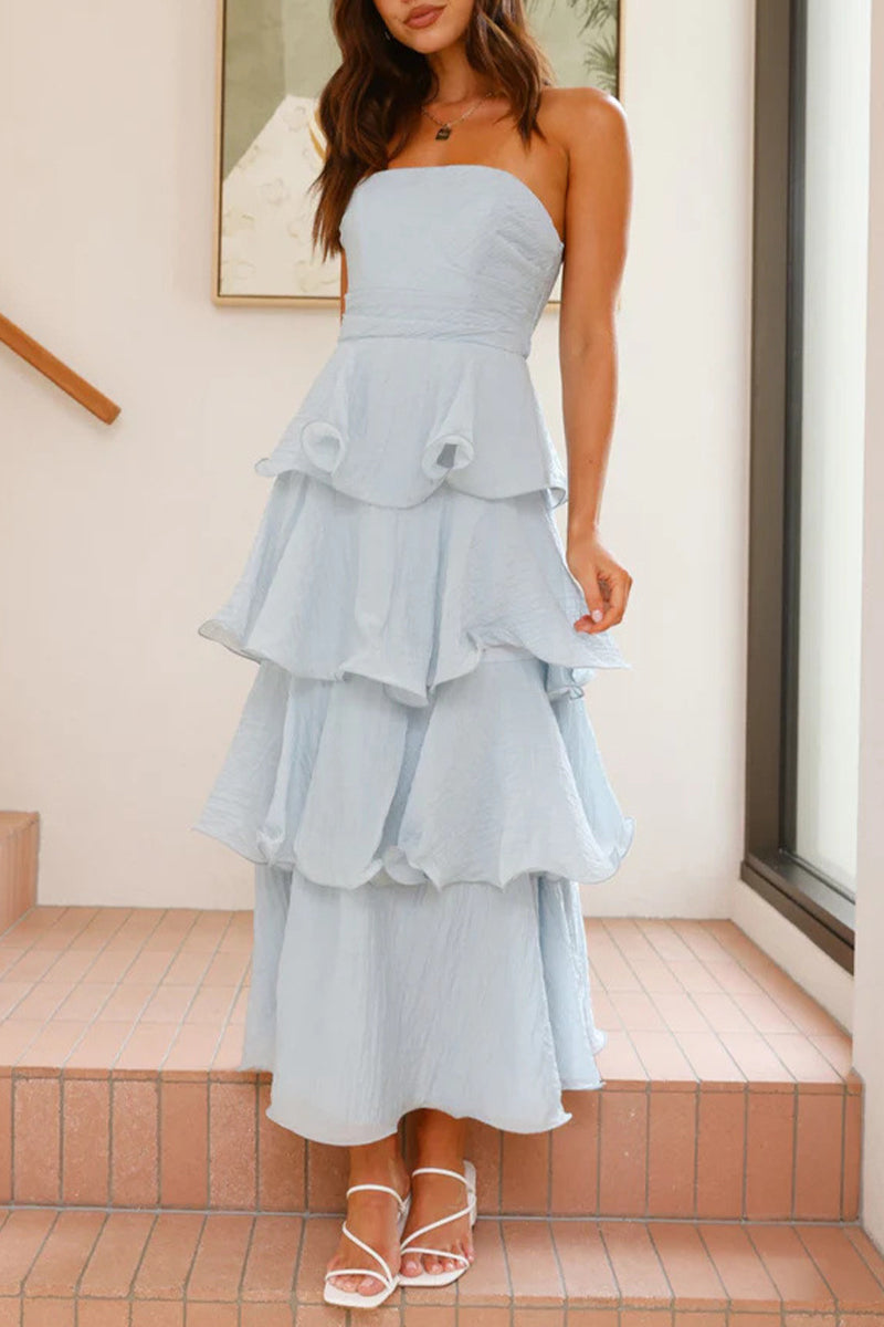 Backless Ruffle Strapless Cake Skirt Dresses(5 Colors)