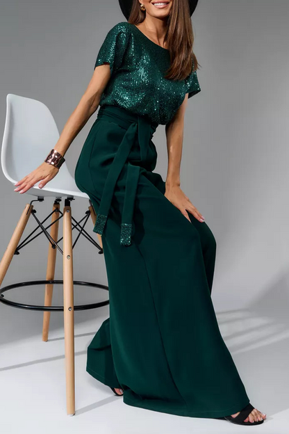 Daily Sequins Strap Design O Neck Loose Jumpsuits(5 Colors)