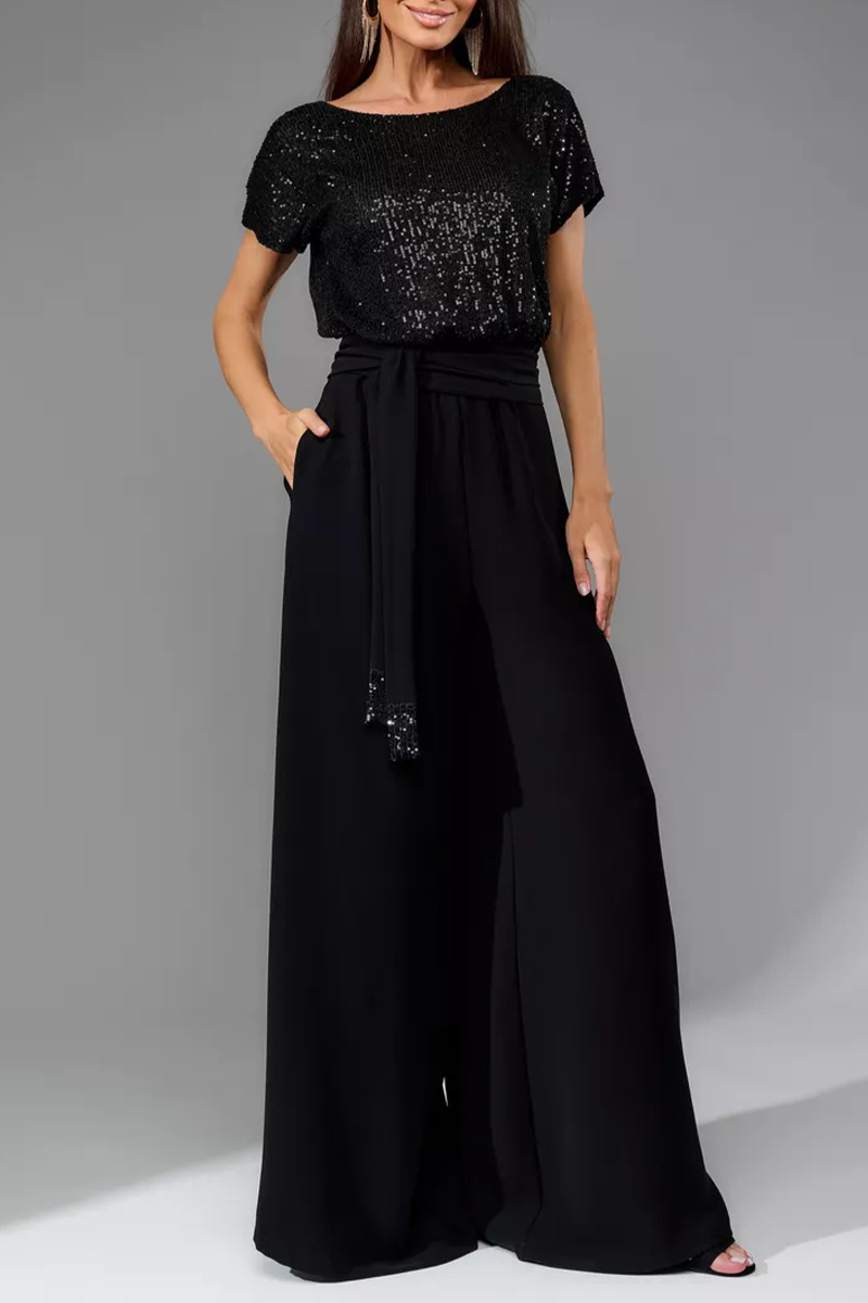 Daily Sequins Strap Design O Neck Loose Jumpsuits(5 Colors)