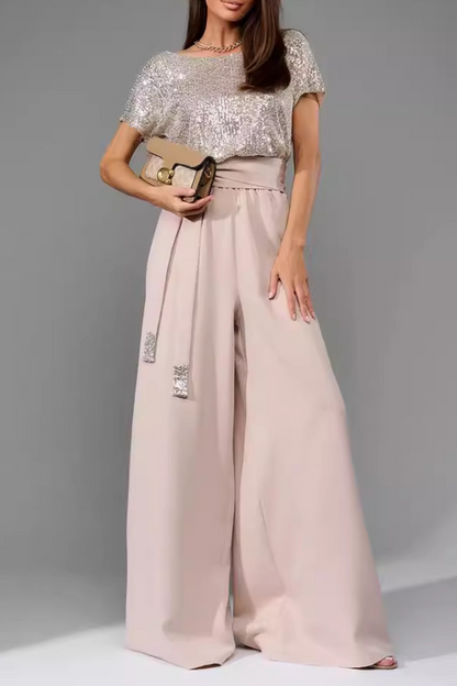 Daily Sequins Strap Design O Neck Loose Jumpsuits(5 Colors)