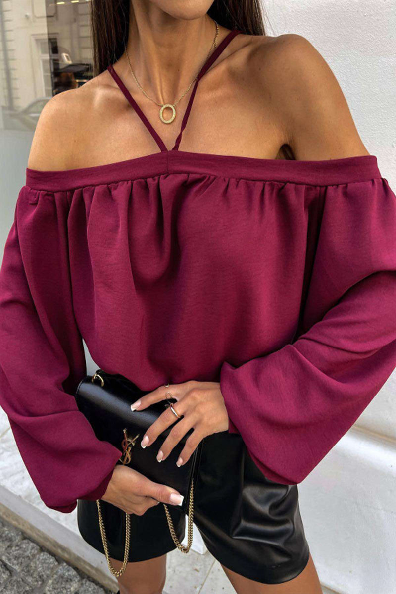 Lace Up Patchwork Halter Blouses