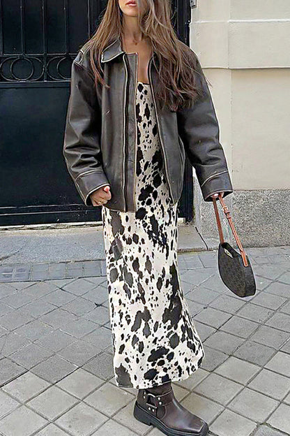 Geometric Print Contrast V Neck One Step Skirt Dresses