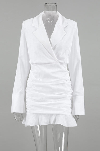 Ruffle Ruched Turn-back Collar Wrapped Skirt Dresses
